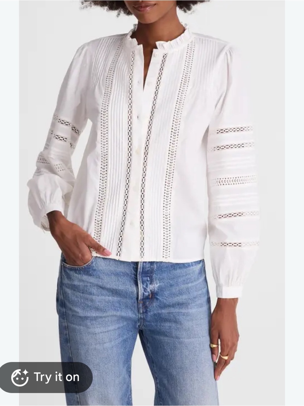 Madewell White Eyelet Pintuck Cotton Blouse